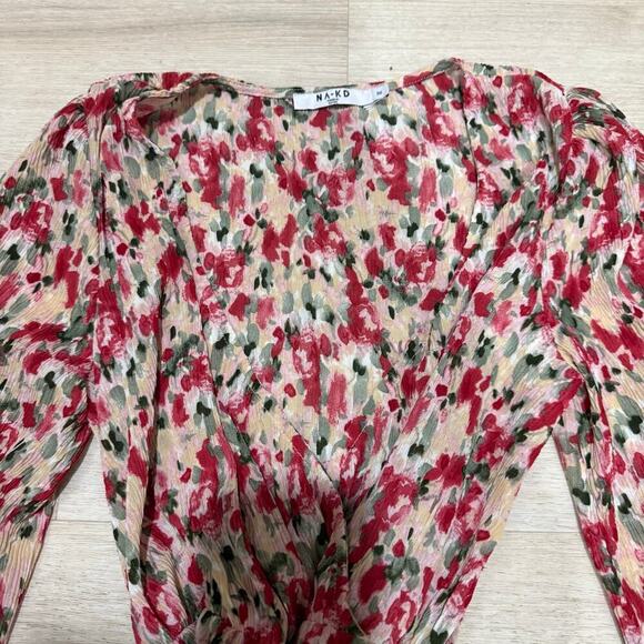 NA-KD Structured Overlap V Neck Maxi Dress Floral Print Long Sleeve Size 34 XS - Picture 5 of 12